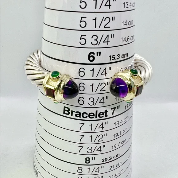 David Yurman 10mm 14K Gold, Sterling Silver Multicolor Renaissance Cuff Bracelet - Picture 10 of 16